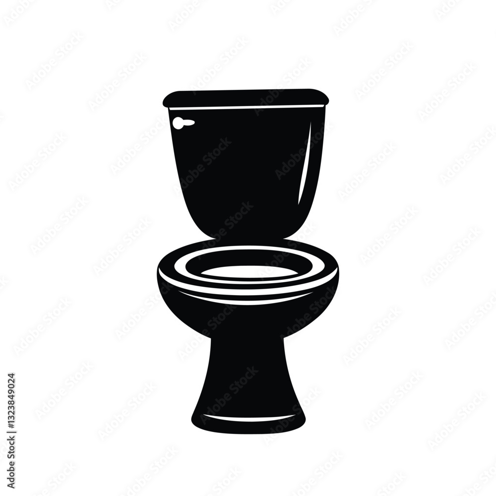 Modern toilet icon with black toilet vector and logo on white background. sihouette toilet bowl icon and clean washroom illustration Modern toilet icon with black toilet vector and logo on white background. sihouette toilet bowl icon and clean washroom illustration