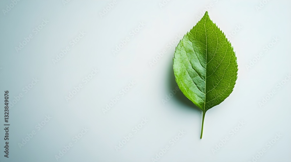 White background with a single green leaf, natural texture, minimalist and fresh. White background with a single green leaf, natural texture, minimalist and fresh.