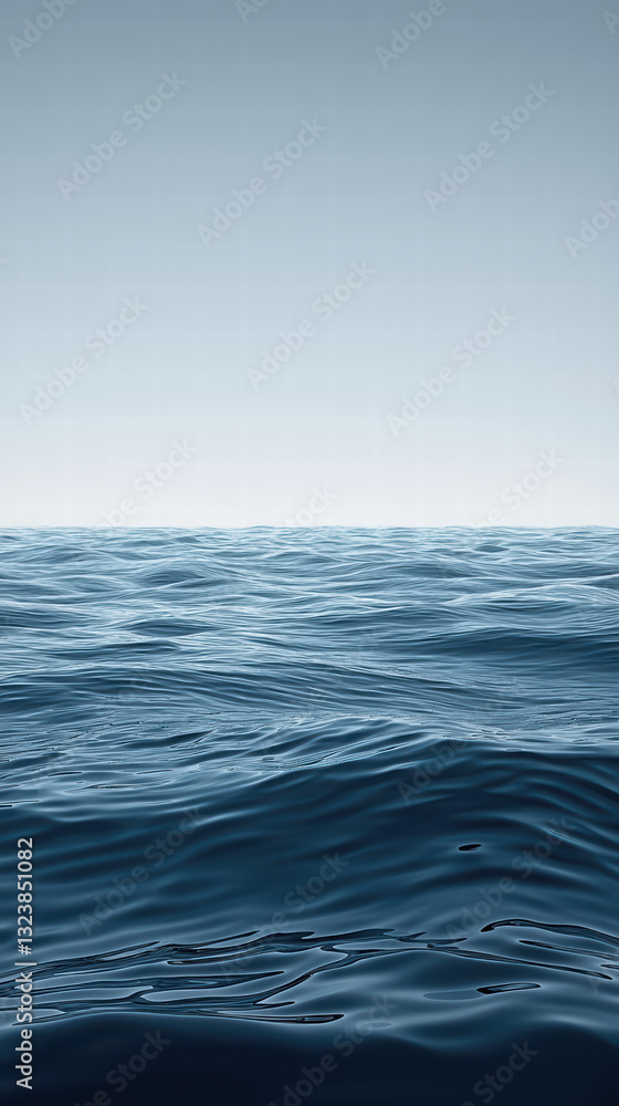 Naklejka premium Seascape: A captivating view of the endless horizon where the serene ocean meet the sky, embodying tranquility.