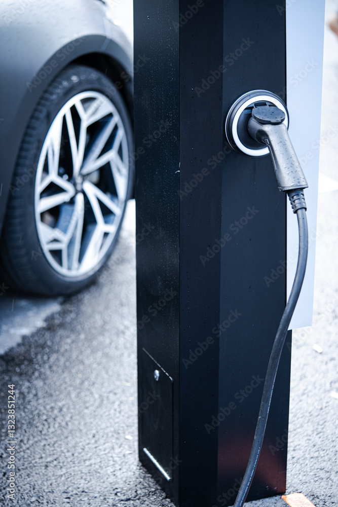 Electric car plugged in for charging