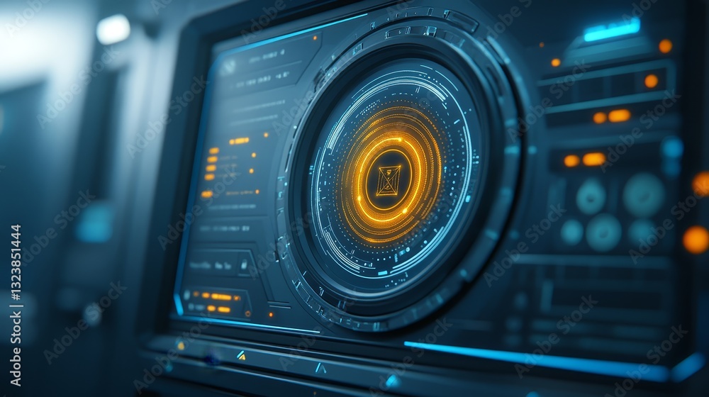 Futuristic interface with glowing circular display on sleek panel Futuristic interface with glowing circular display on sleek panel