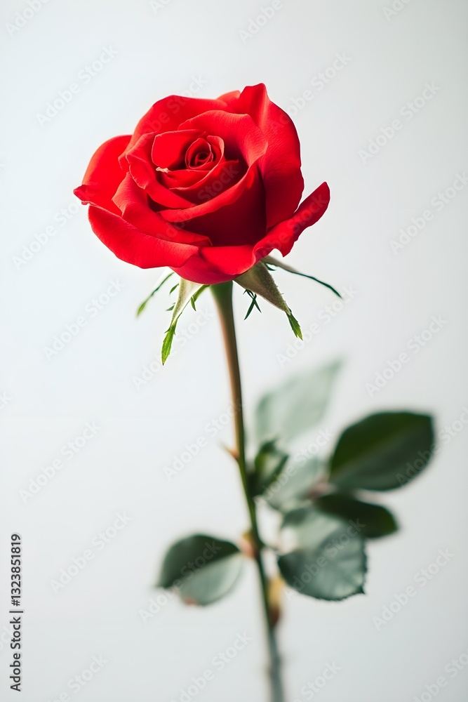 White background with a single red rose, sharp focus, minimalist and elegant. White background with a single red rose, sharp focus, minimalist and elegant.