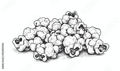 Popcorn drawing collection, linear style icons set, vector.