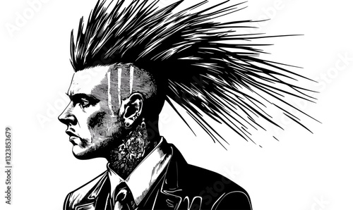 Punk rock style icons set with spiky mohawk hairstyles, flat vector.