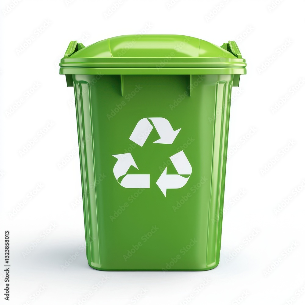Bright green recycling bin with a white recycle symbol, isolated on clear white background Bright green recycling bin with a white recycle symbol, isolated on clear white background