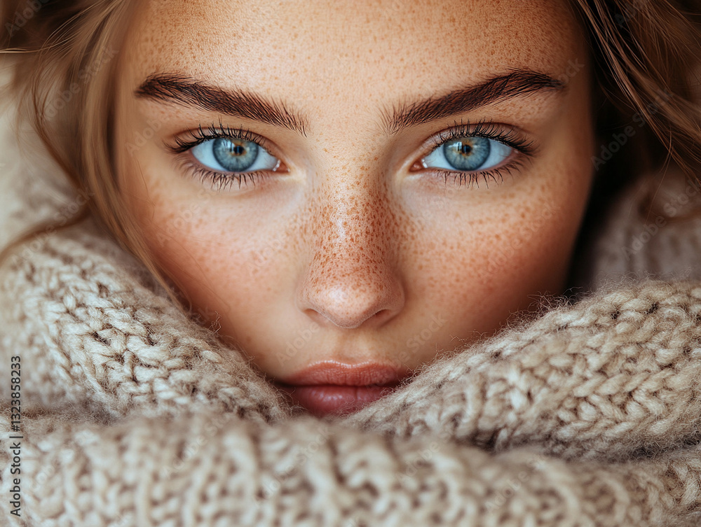 Close-up portrait of a woman with striking blue eyes Close-up portrait of a woman with striking blue eyes