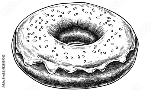 Detailed donut with icing and sprinkles, bakery flat icons set, linear vector.