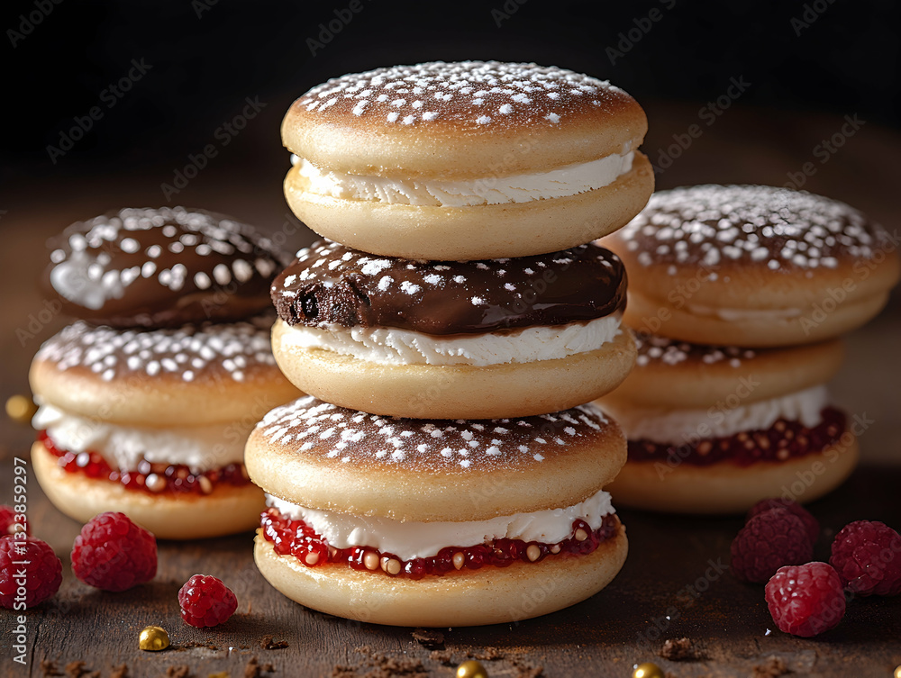 Delicious stacked cookies with cream and fillings Delicious stacked cookies with cream and fillings