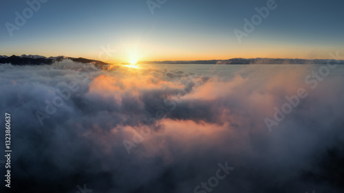 fog over the Liptovska Mara dam at sunrise