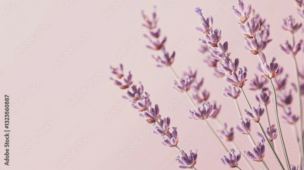 Captivating Lavender Blooms Against a Soft Pink Backdrop Embodying Fragrance and Tranquility Serenity Captivating Lavender Blooms Against a Soft Pink Backdrop Embodying Fragrance and Tranquility Serenity