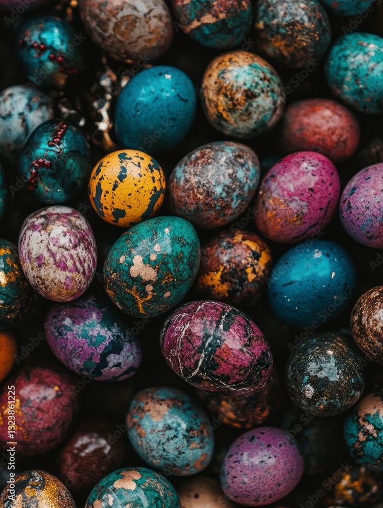 Colorful Painted Easter Eggs Overhead View Springtime Holiday Season Celebration Colorful Painted Easter Eggs Overhead View Springtime Holiday Season Celebration
