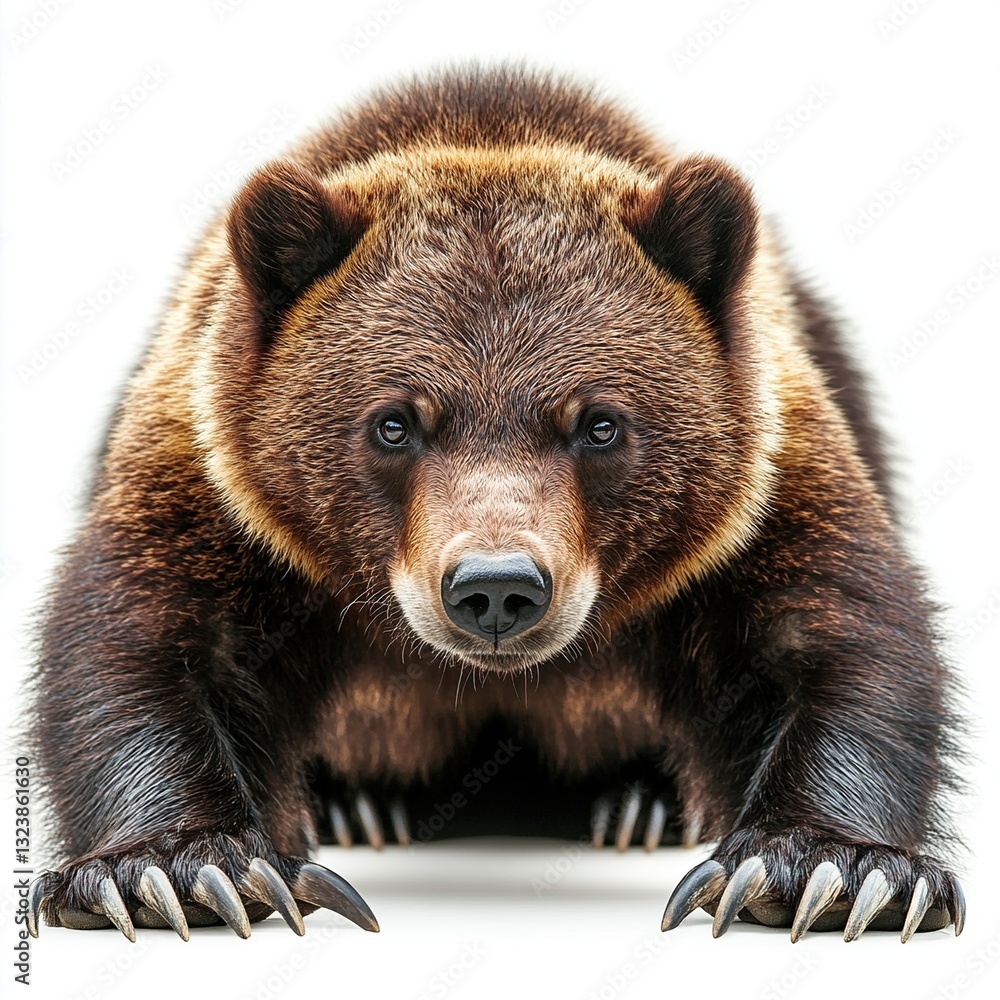 Obraz premium Grizzly bear front view, isolated on white.