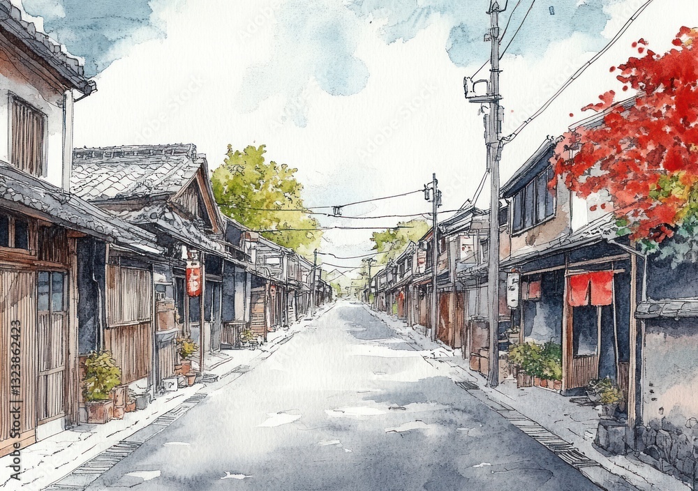 Charming Traditional Street with Wooden Houses in Japan Charming Traditional Street with Wooden Houses in Japan