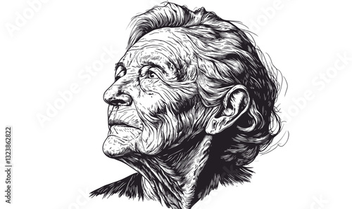 Elderly portrait icons set in detailed linear vector style.