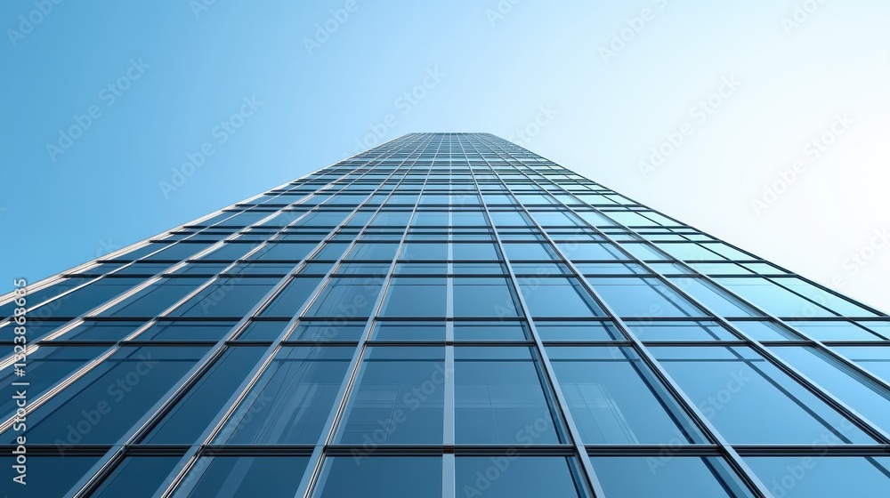 Modern skyscraper with glass facade against a clear blue sky. Architecture concept for business, finance, and urban development. Modern skyscraper with glass facade against a clear blue sky. Architecture concept for business, finance, and urban development.