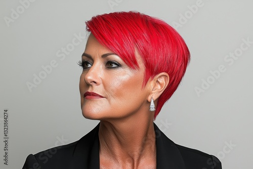 Wallpaper Mural Confident woman with vibrant red hair and stylish earrings in profile Torontodigital.ca