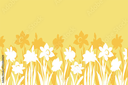 Spring background with daffodils silhouettes