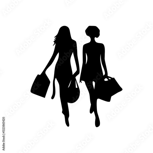 symbol of 2 women carrying shopping with a modern minimalist black look