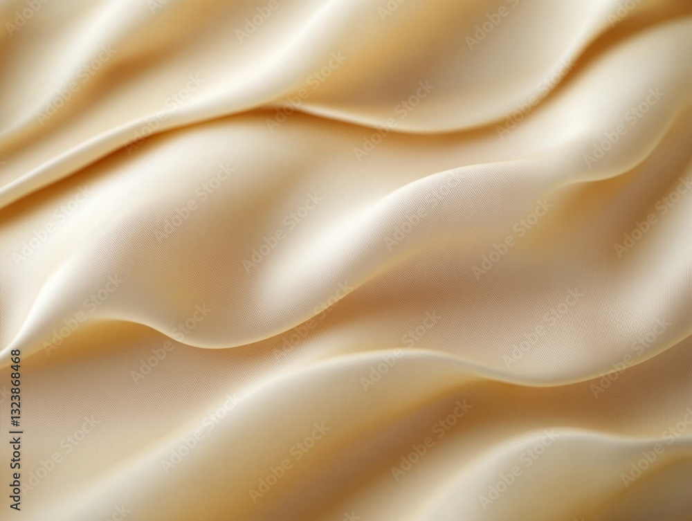 Smooth beige fabric draped elegantly on a surface Smooth beige fabric draped elegantly on a surface