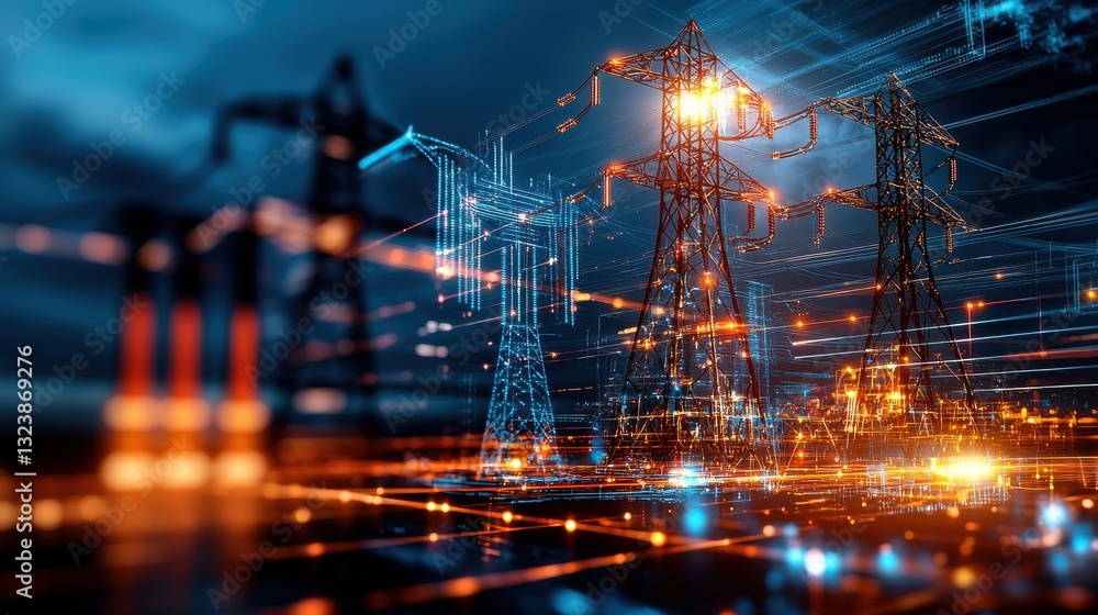 Fototapeta premium Visualizing alternative energy in smart grid digital twin tech