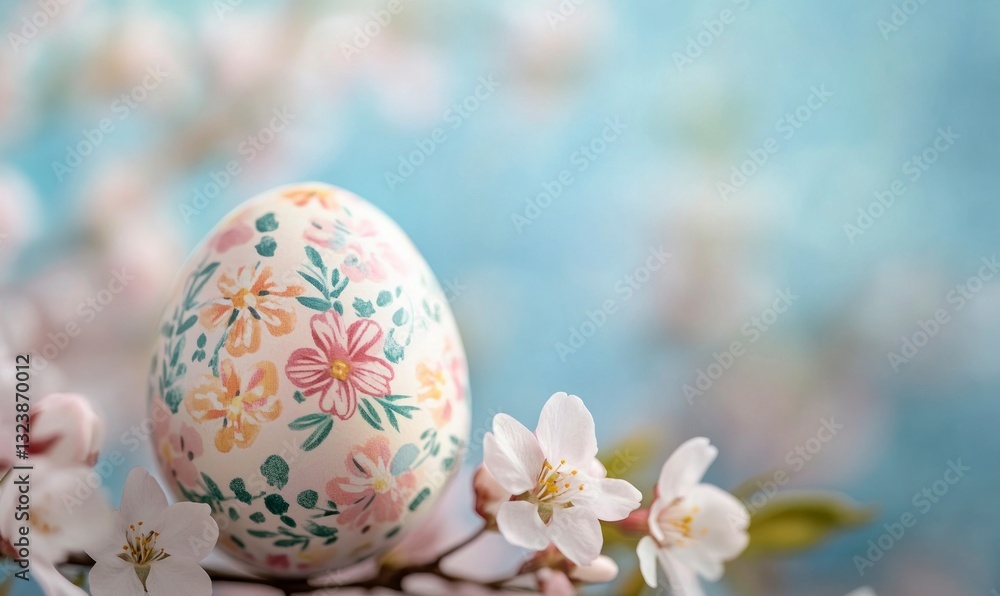 Fototapeta premium Floral Easter Egg Resting Among Cherry Blossoms for Springtime Celebration