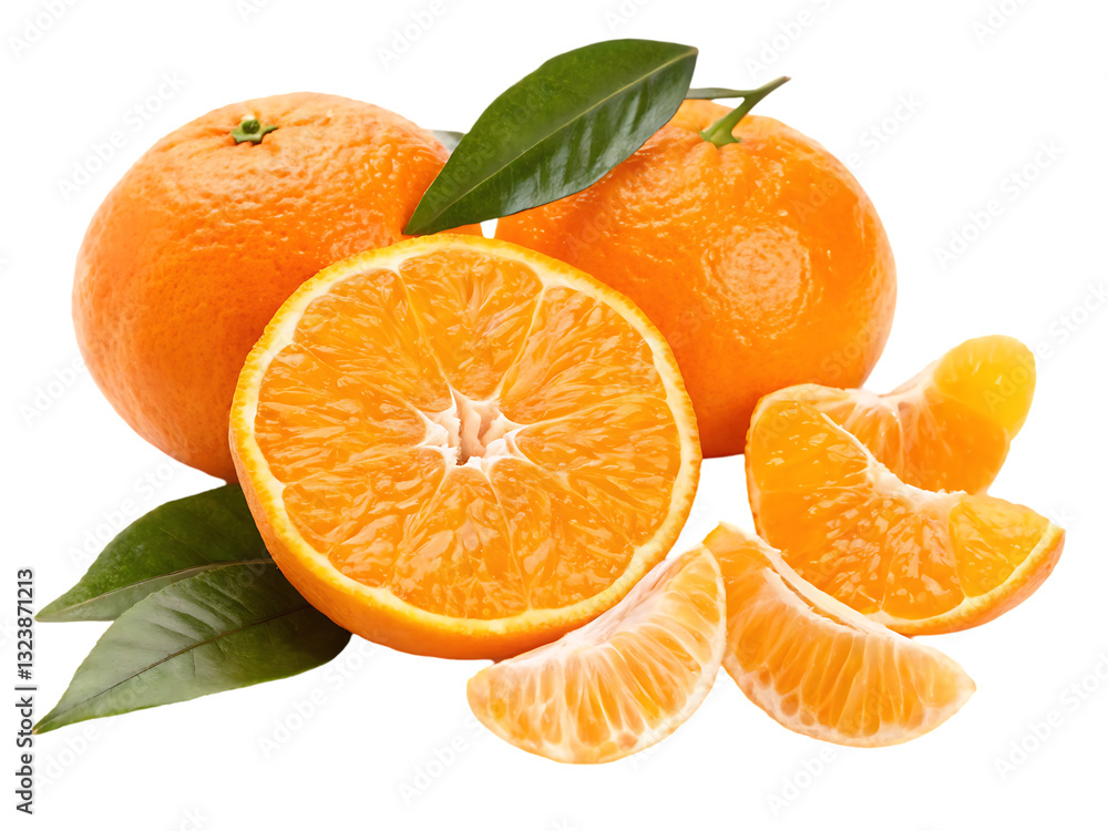 Fresh juicy mandarin oranges with green leaves Fresh juicy mandarin oranges with green leaves