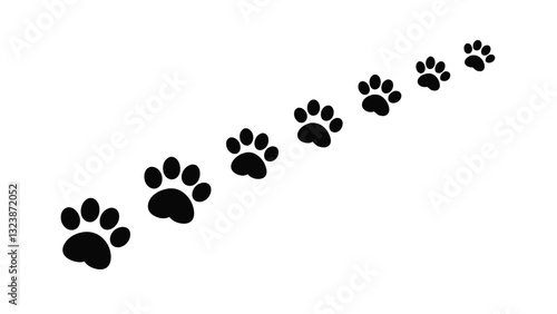 Black Paw Prints Trail, Animal Tracks, Pet Footprints, Walking Path
