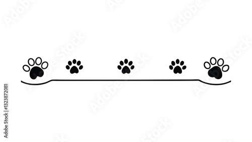 Paw Print Border Design Simple, Elegant, Black, White, Pet, Animal, Cute, Graphic, Divider, Illustrate