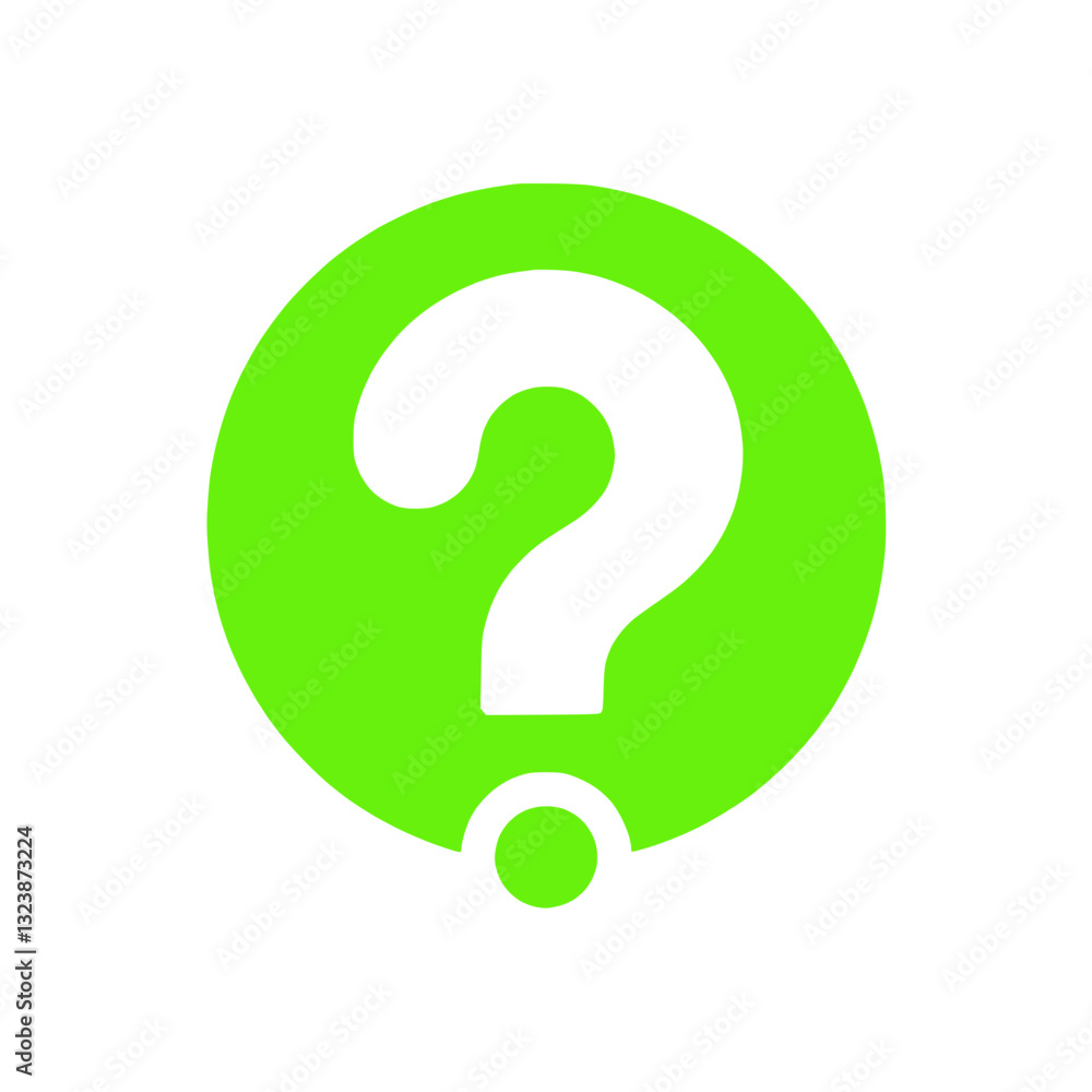 Stylized question mark icon in green circle symbolizing inquiry and curiosity for information Stylized question mark icon in green circle symbolizing inquiry and curiosity for information