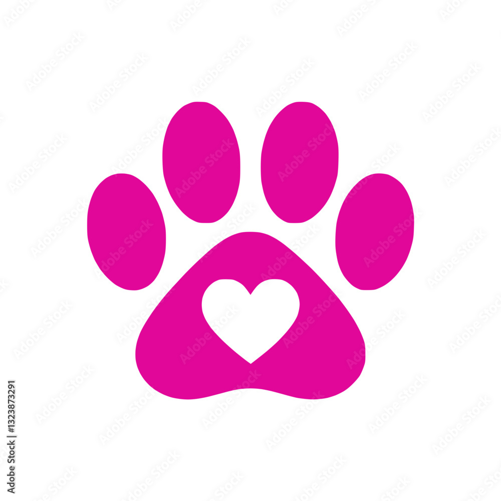 Silhouette icon of a paw print with a heart symbolizing love for pets and animal care Silhouette icon of a paw print with a heart symbolizing love for pets and animal care