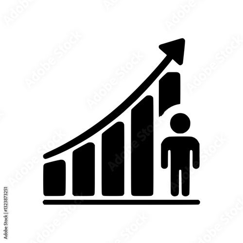 Stylized growth chart icon illustrating progress and success with human figure for business themes