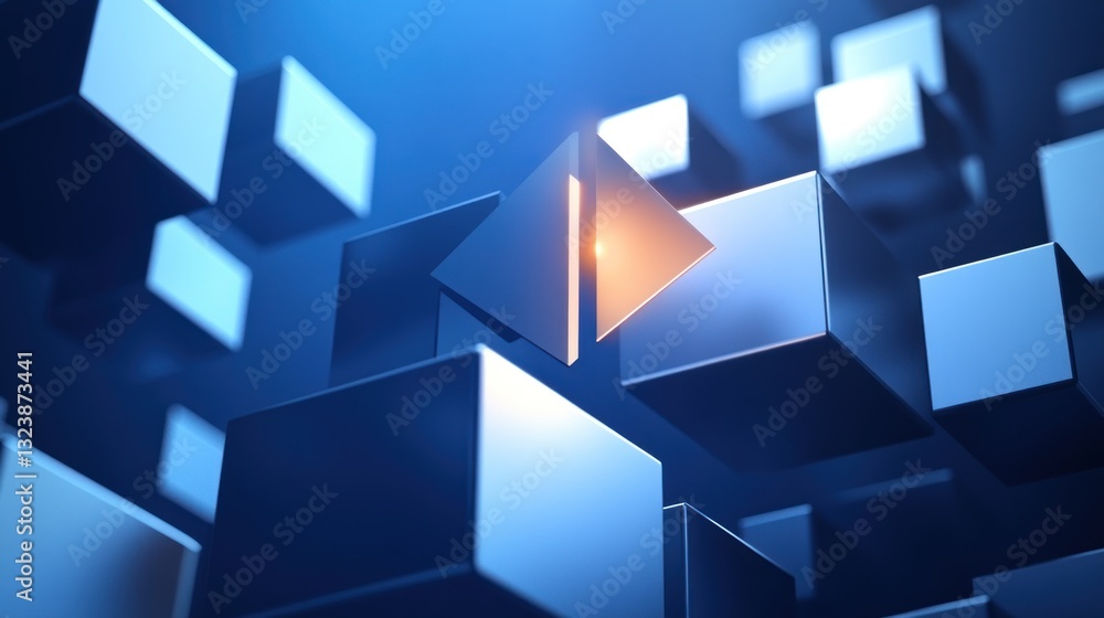 Fototapeta premium Abstract Geometric Shapes Floating Against a Gradient Blue Background