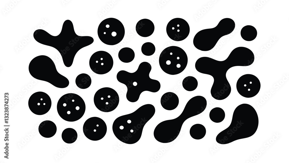 Fototapeta premium Abstract Black Shapes, Amoeba Forms, Cellolike Structures, Organic Design Elements