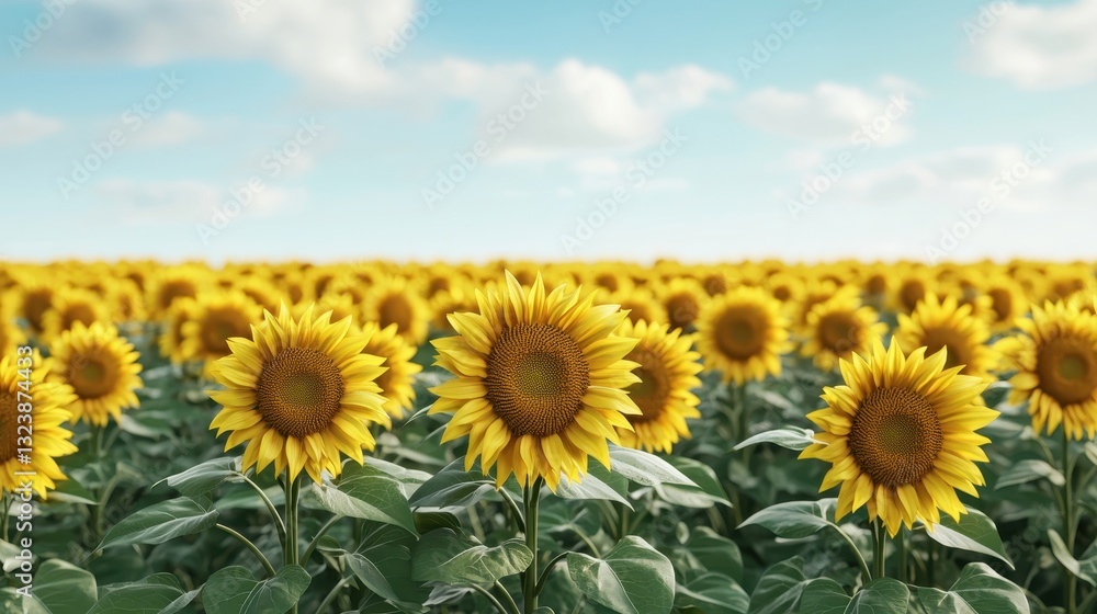 Field of sunflowers under a blue sky. Summer landscape with bright yellow flowers. Concept of nature, agriculture, and beauty. Field of sunflowers under a blue sky. Summer landscape with bright yellow flowers. Concept of nature, agriculture, and beauty.