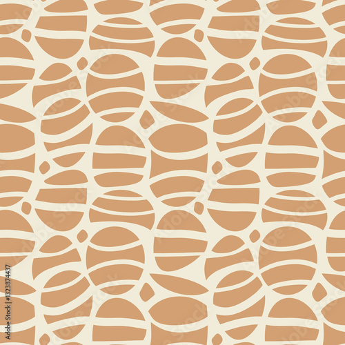 seamless background with coffee beans, abstract geometric pattern, beige shapes on ecru colours background 