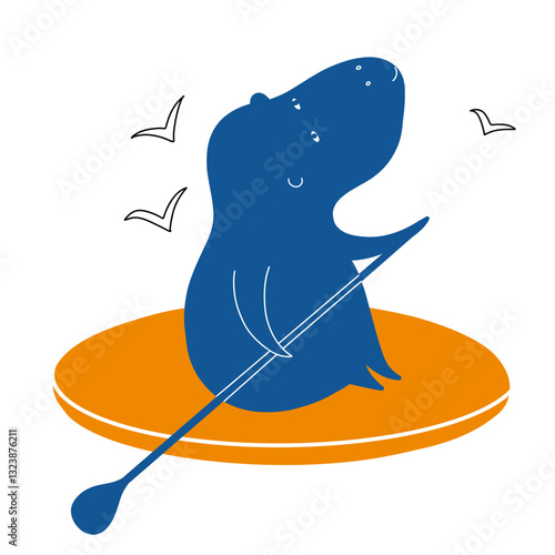Minimalist paddleboarding capybara illustration. 