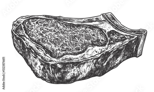 Detailed beef steak engraving, butcher cut, meat illustration, flat icons set, linear vector.