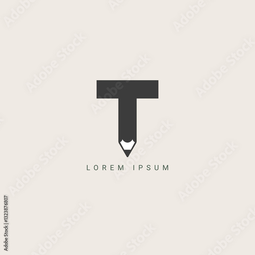 Initial Letter T with Pen Writer Logo Design Vector