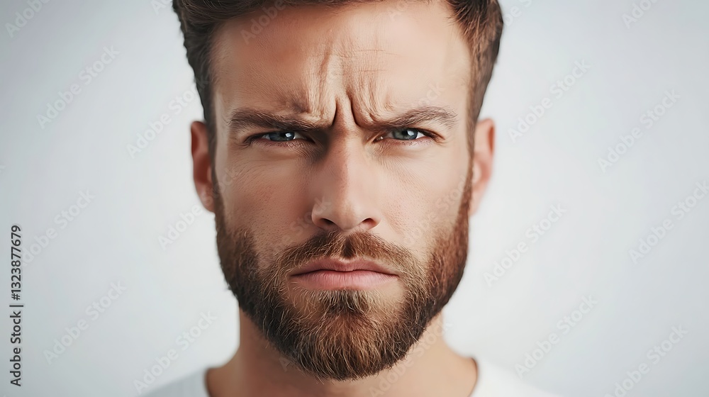 Fototapeta premium Handsome man with sharp facial features on a clean white backdrop