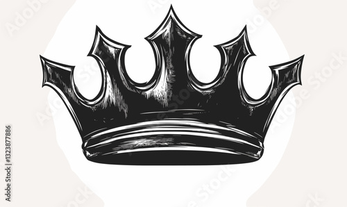 Black crown illustration in sketch style, flat icons set, vector.