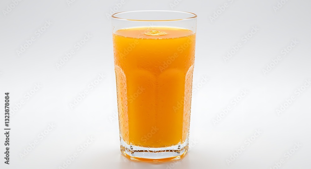 Refreshing Glass of Orange Juice with Condensation on White Background Refreshing Glass of Orange Juice with Condensation on White Background