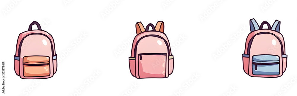 Fototapeta premium Three colorful backpacks showcasing different designs and styles, ideal for school or casual use.