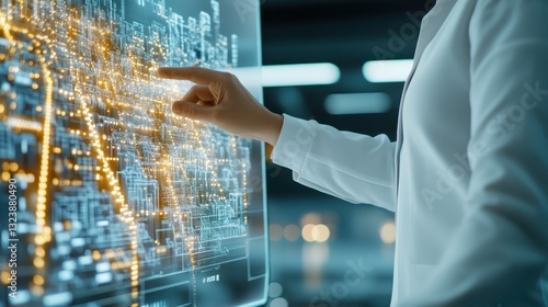 Engineer Interacting With Complex Urban Digital Screen