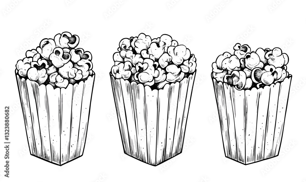 Popcorn box icons set in linear flat style - vector. Popcorn box icons set in linear flat style - vector.