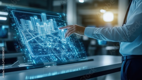 Professional Interacts With Virtual City Planning Interface