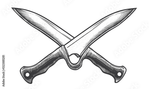 Crossed hunting knives in linear style - knives and blades icons set - vector.