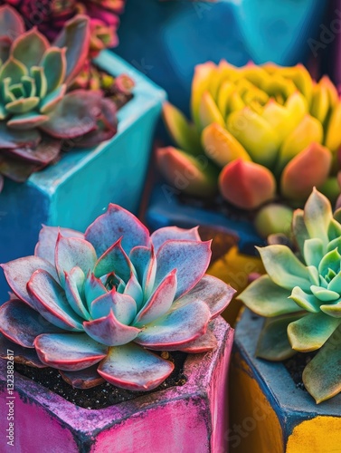 Wallpaper Mural Colorful Succulent Arrangement in Square Pots: A Vibrant Botanical Display Torontodigital.ca