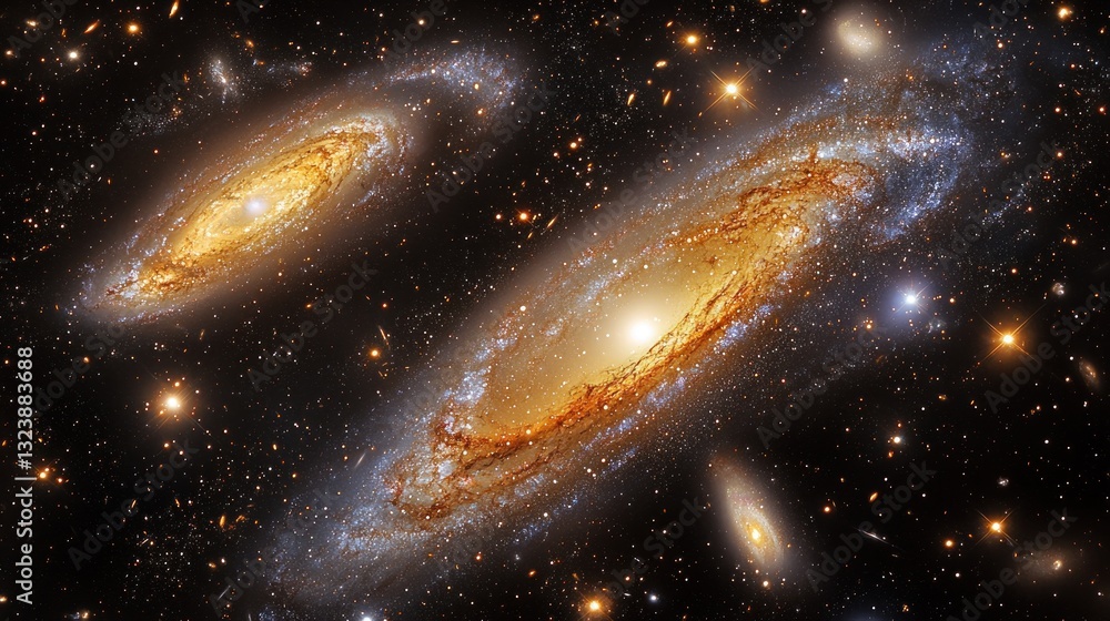 Three spiral galaxies interacting in deep space. (1) Three spiral galaxies interacting in deep space. (1)