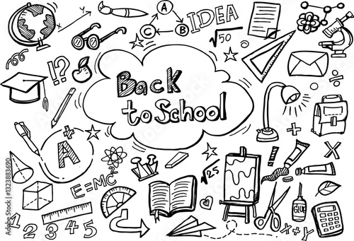 Back to school pattern on white background,Hand drawn in vector design.