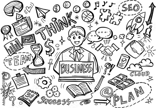 Hand Drawn Business background,Doodles vector illustration.